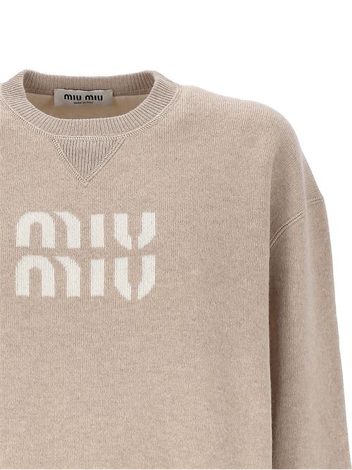 Maglia in cashmere double con logo MIU MIU | MMLA36S-OOO15NGF0036